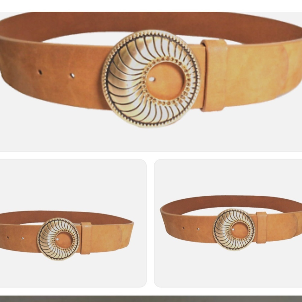 Chico's Tan Belt with Decorative Gold Buckle